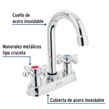 Mezcladora 4" para Lavabo Cuello bar Manerales Cruceta