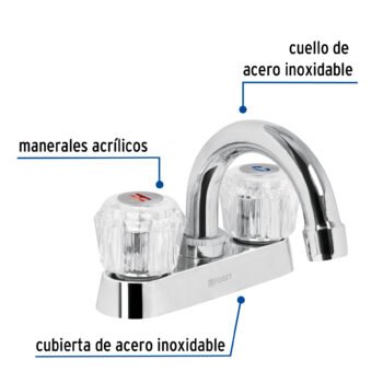 Mezcladora 4" para Lavabo Cuello Curvo Manerales Acrílico