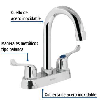 Mezcladora 4" para Lavabo Cuello bar Manerales Palanca