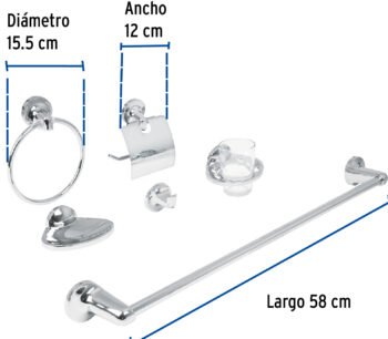 Juego de 6 Accesorios para Baño Metálicos